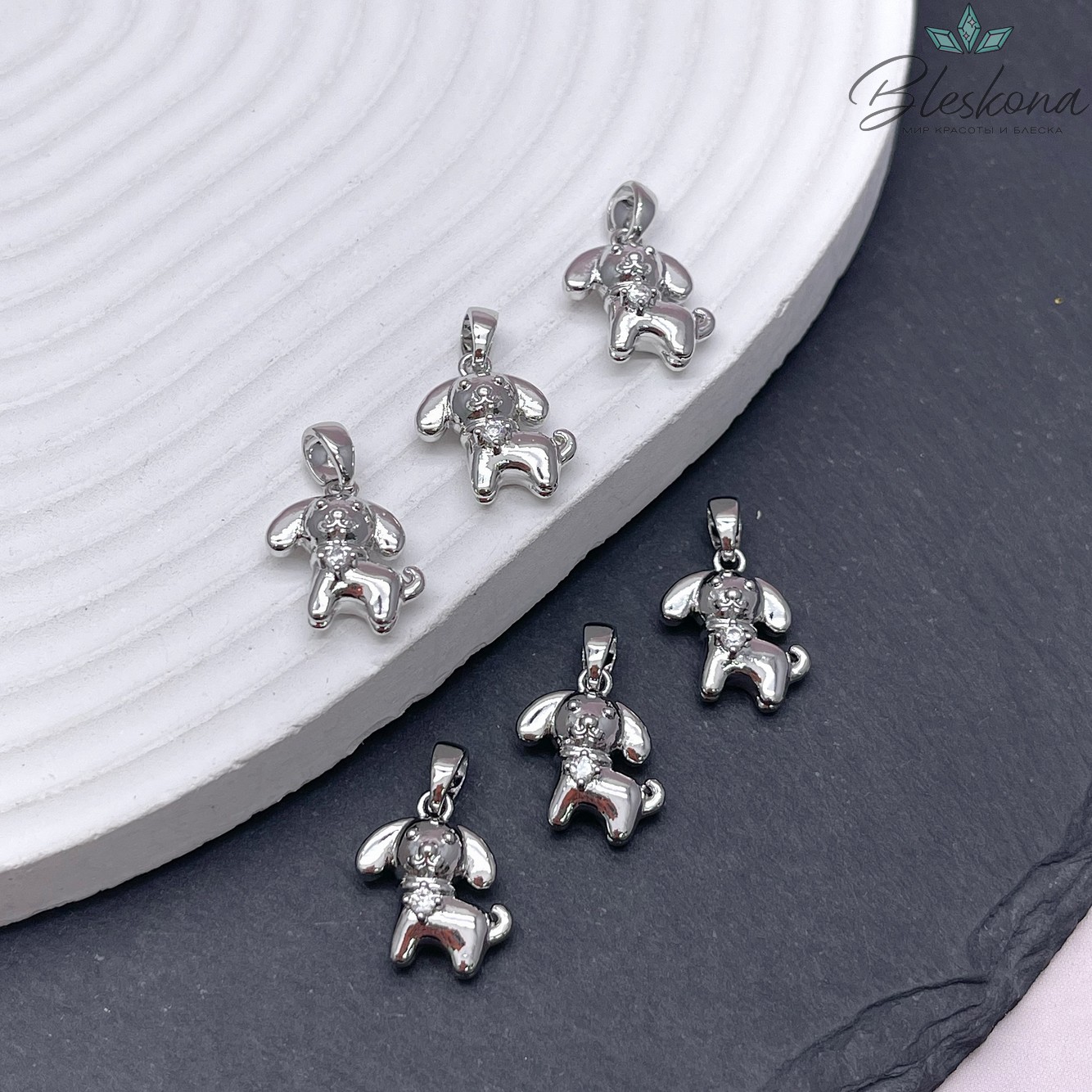 14,5*13,5 мм Цвет серебро, Подвеска собачка с цирконом