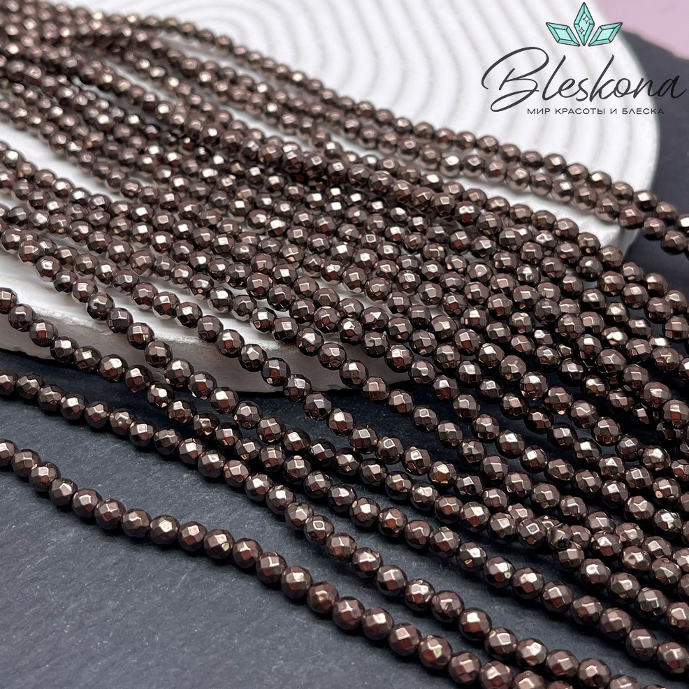 4 мм Гематин имитация огранка, цвет коричневый №1 (шоколадный)