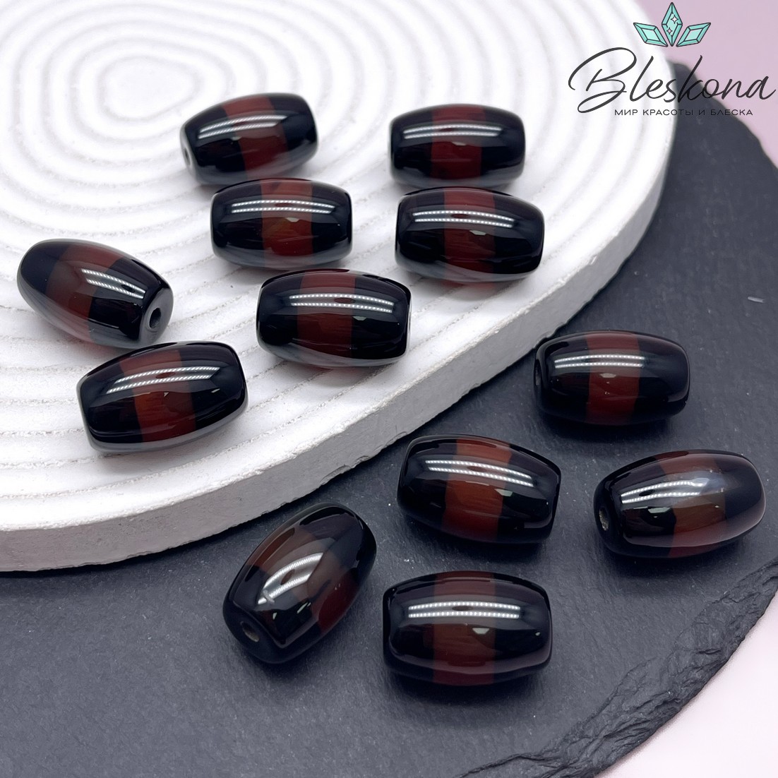 Дзи природная черно-коричневая из агата 21*14 мм 