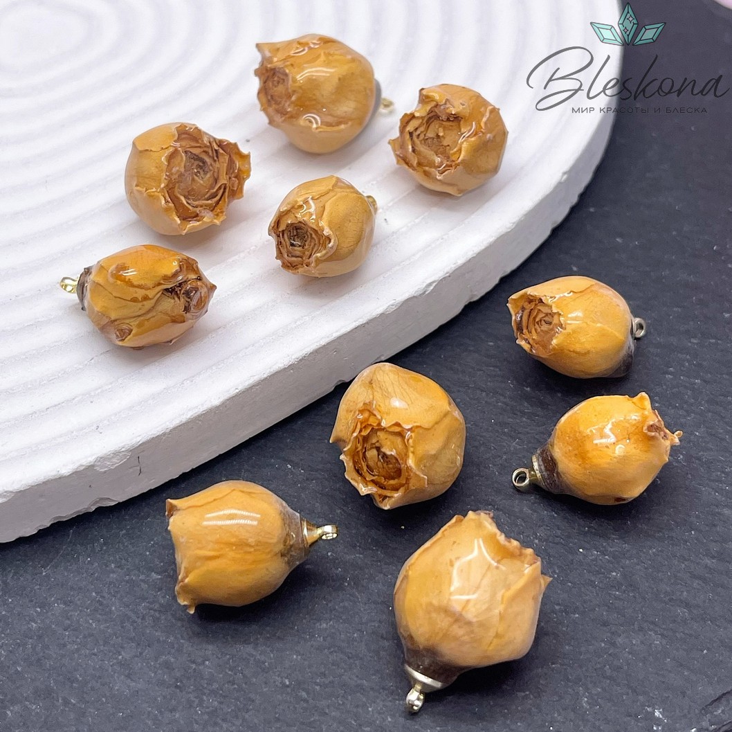 18-22 мм, Цвет золото, Подвеска роза в эпоксидной смоле №7