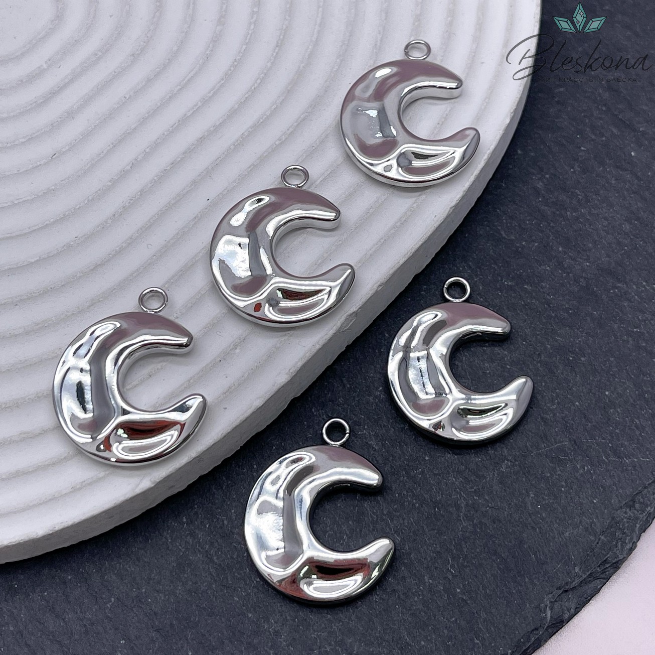 27,5*21,5 мм, Цвет серебро, Подвеска Полумесяц (луна)