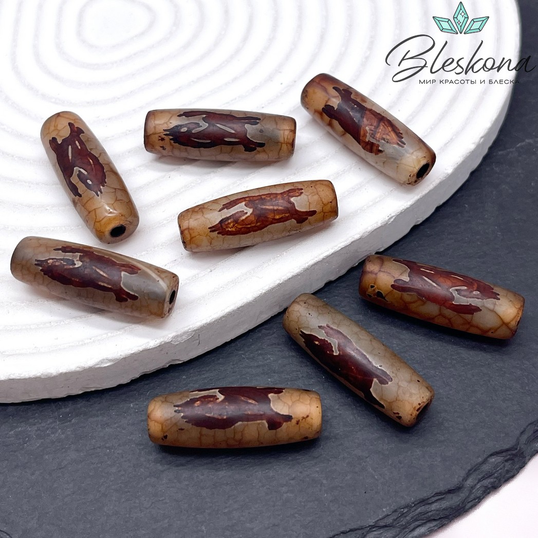 Бусина Дзи Конь Тассо (Лошадь) серо-коричневый бочонок 30*11 мм