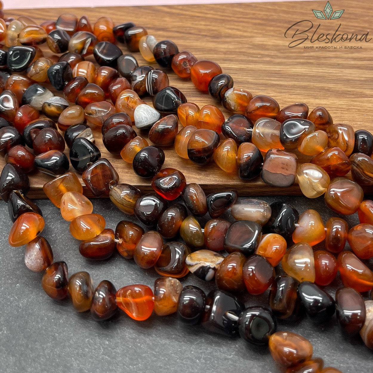 Агат черно- коричневый галтовка (7-12)*(10-11) мм 