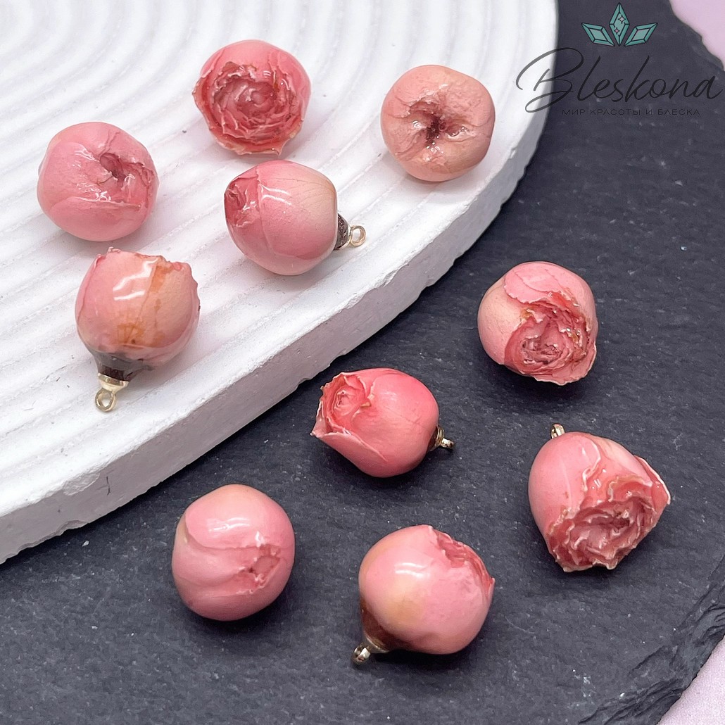 15-19 мм, Цвет золото, Подвеска роза в эпоксидной смоле №3