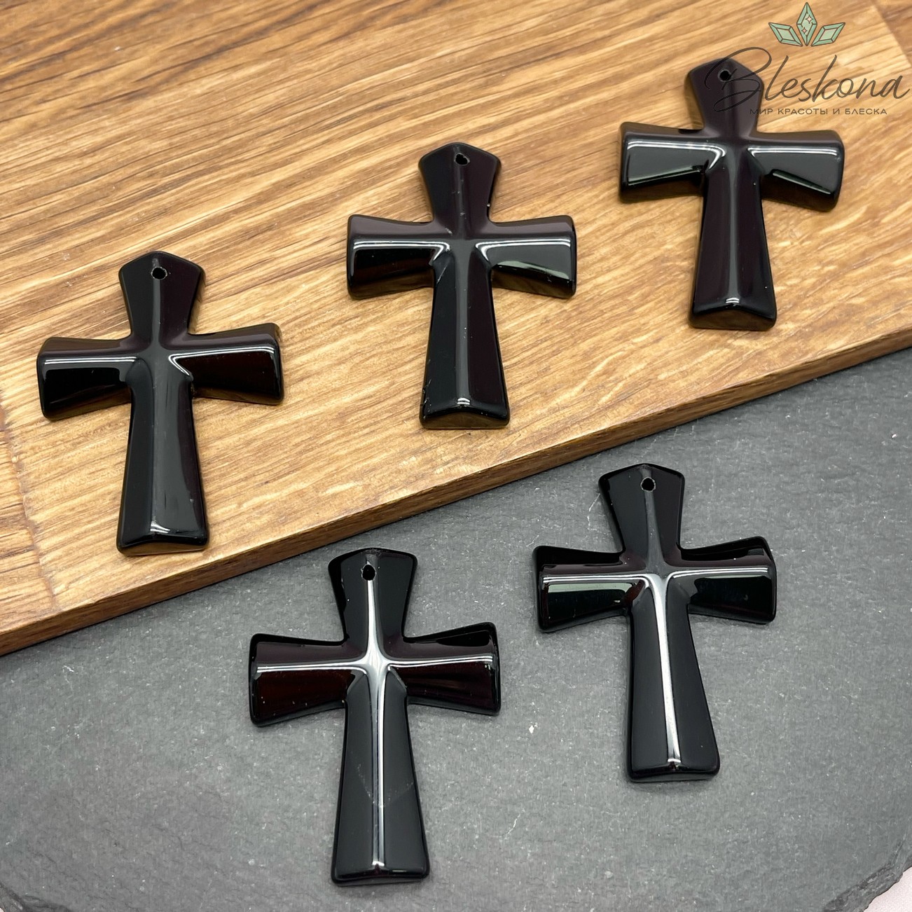 Подвеска крест Черный агат 46,5*35 мм