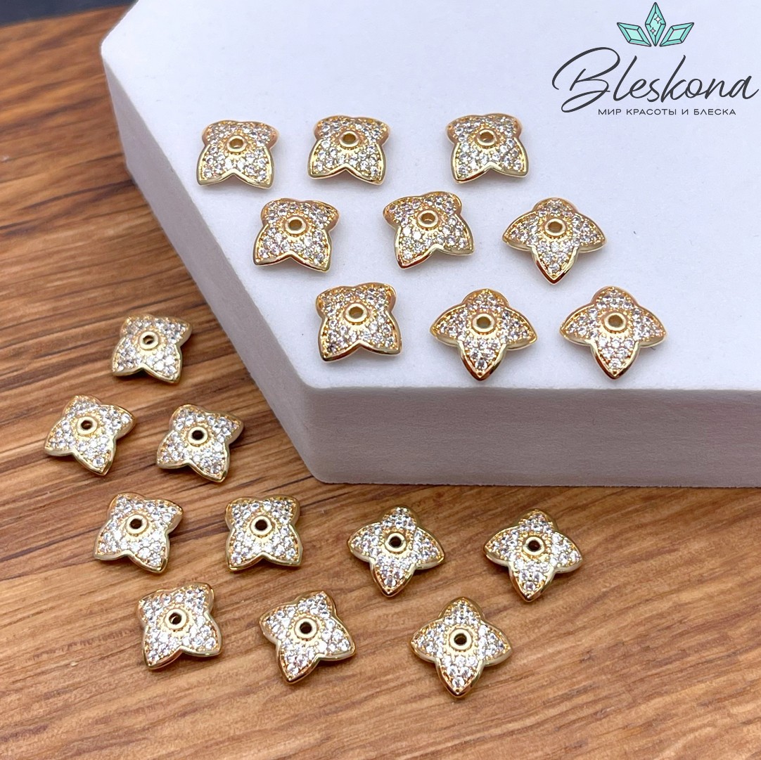 7,5 мм Цвет золото, Шапочка цирконы