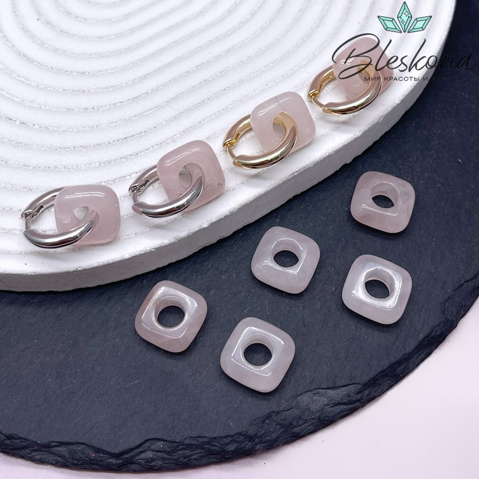 Бублик-квадрат розовый кварц 14 мм