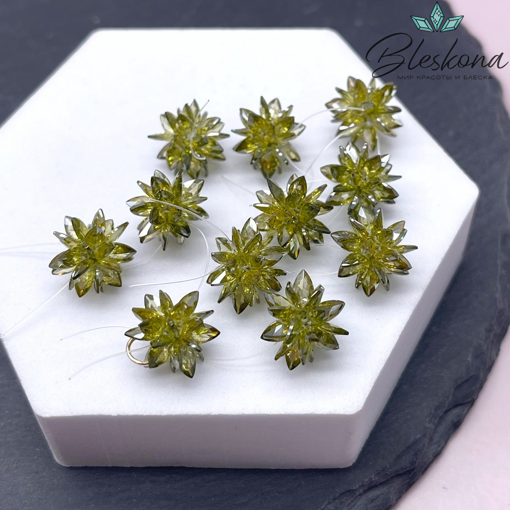 10*13 мм, Подвеска Циркон зеленый ежик (кубический цирконий, фианит) 