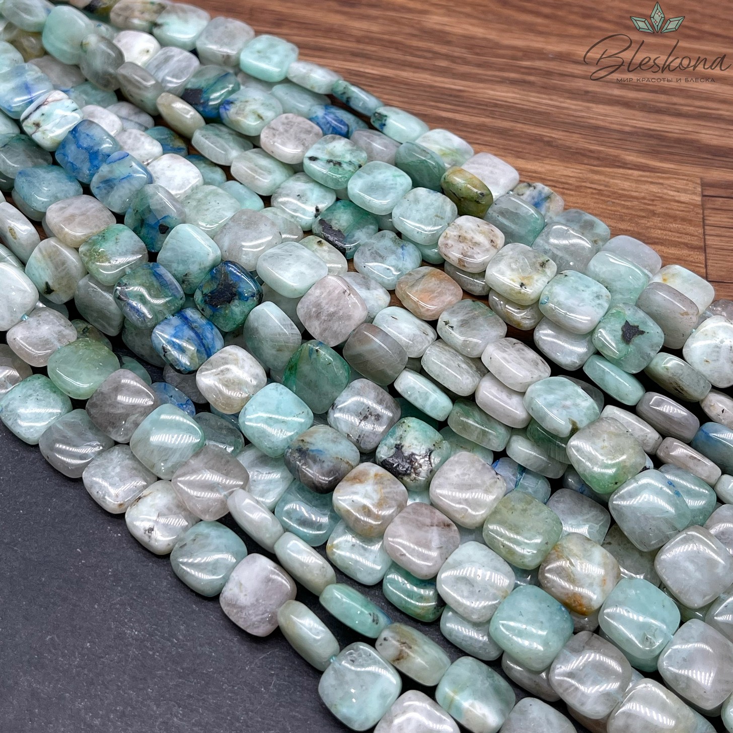 Хризоколла квадрат плоский 10 мм