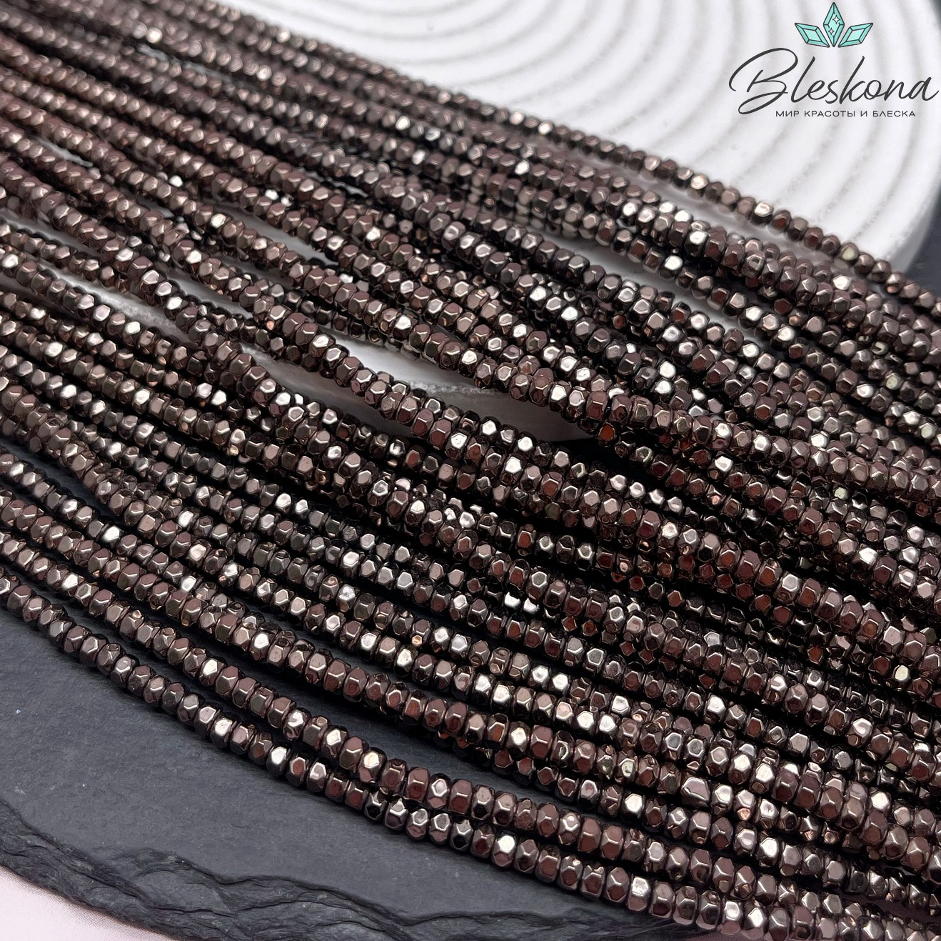 3*2 мм Гематин имитация, коричневый №1 (шоколадный), рондель круглая огранка