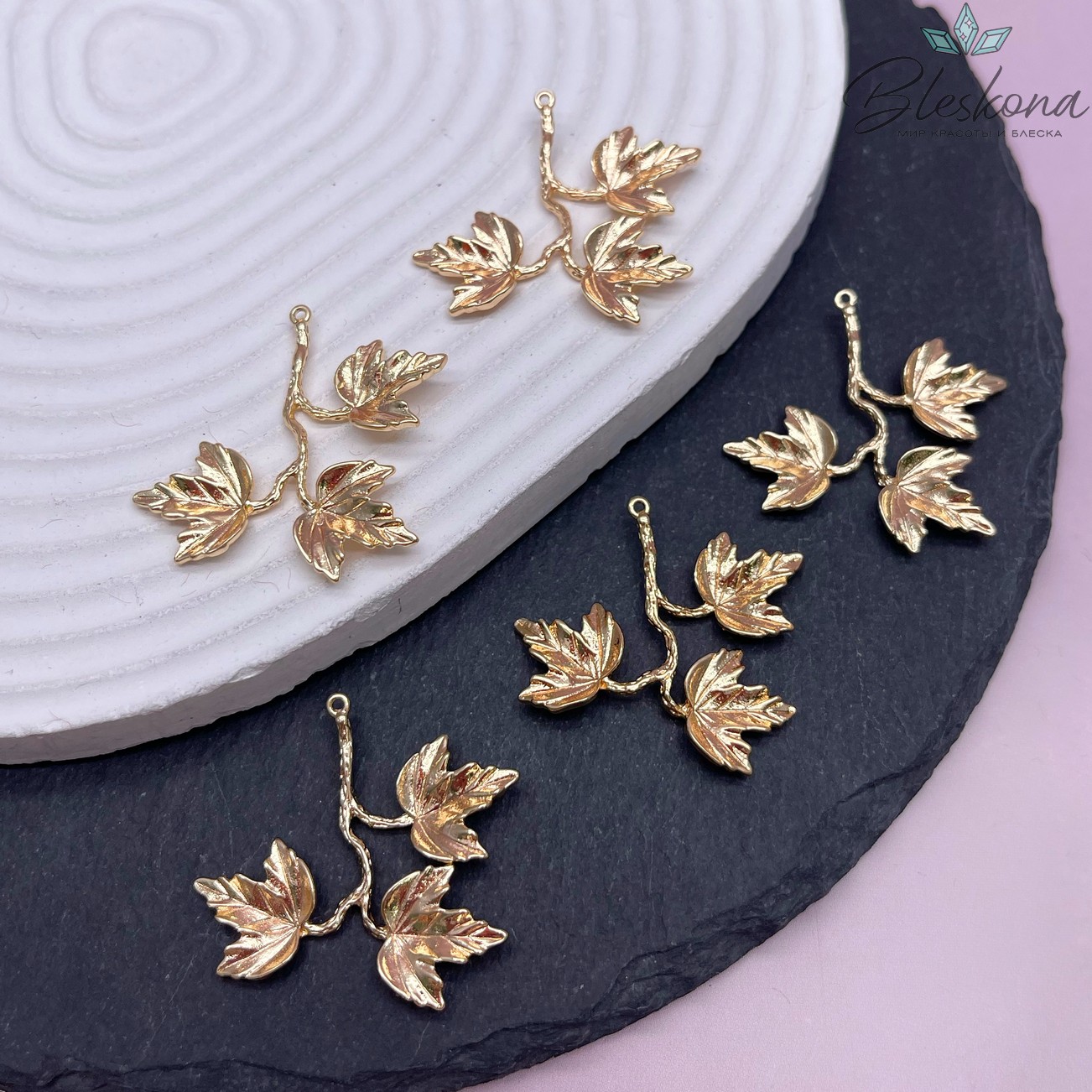 32,5*35 мм, Цвет золото, Подвеска Кленовые листья