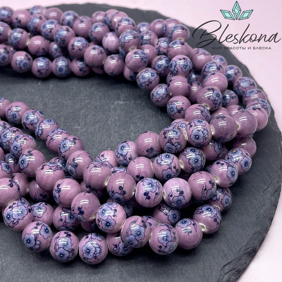 10 мм Керамика Бусина роспись гжель №30