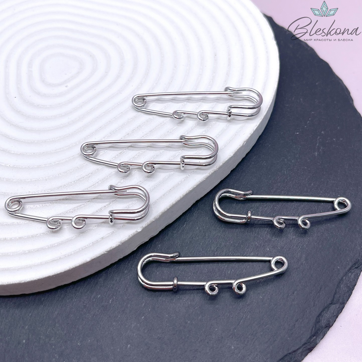5 см, Цвет серебро, Основа булавка 2 кольца 