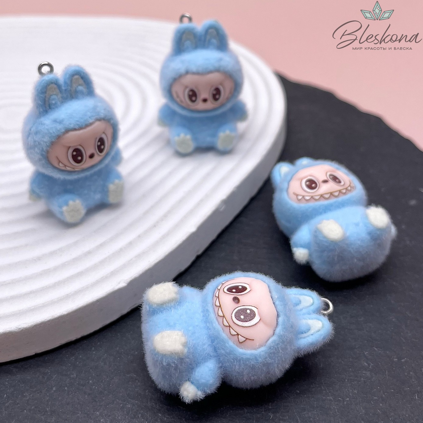 30*40 мм Цвет серебро, Подвеска игрушка-монстрик Лабубу голубой 