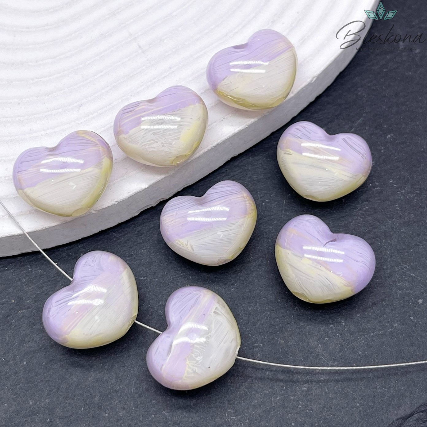 18*22 мм Бусина зефирное сердце  фиолетово- желтое