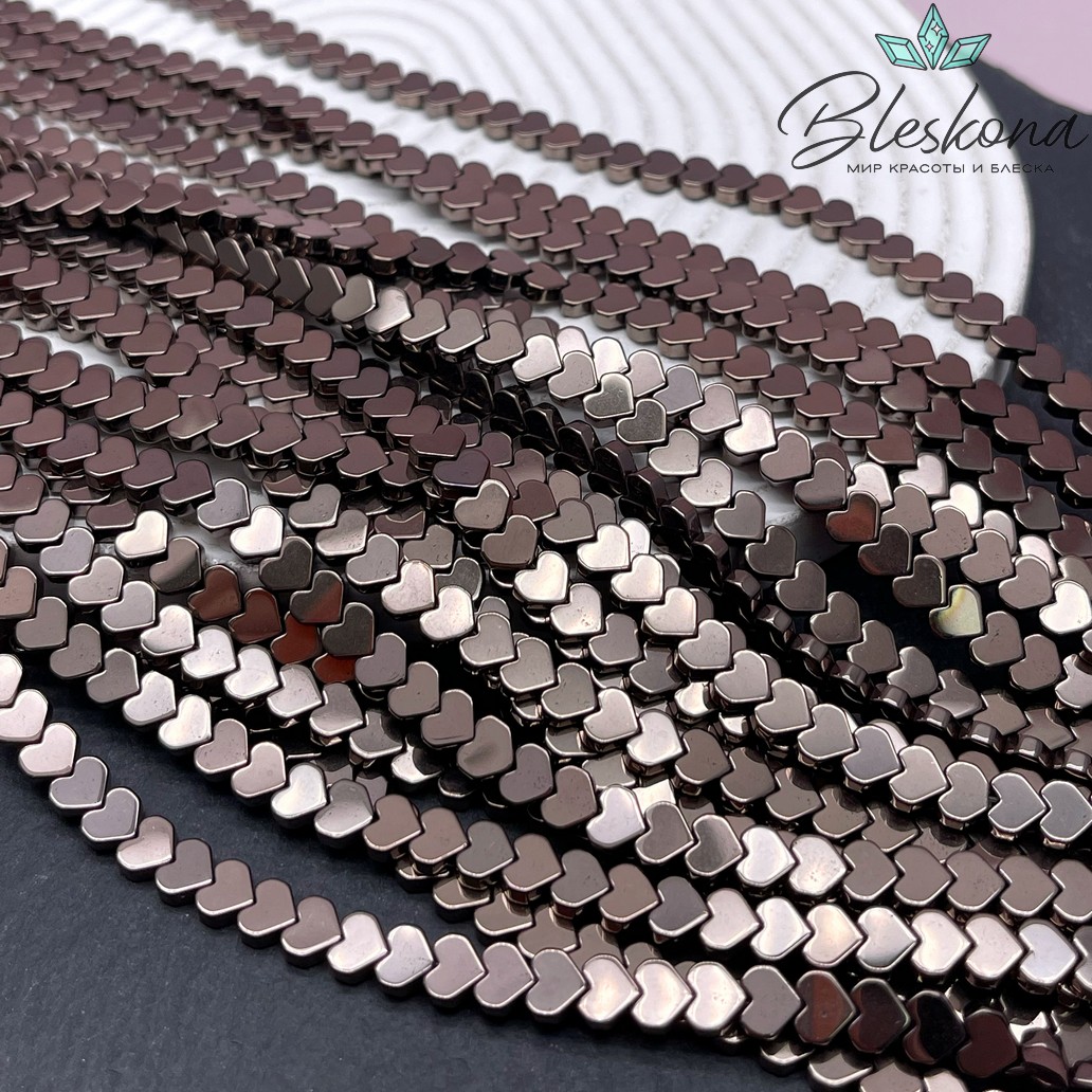 5*6 мм Гематин имитация, цвет коричневый №1 (шоколадный), сердце углы