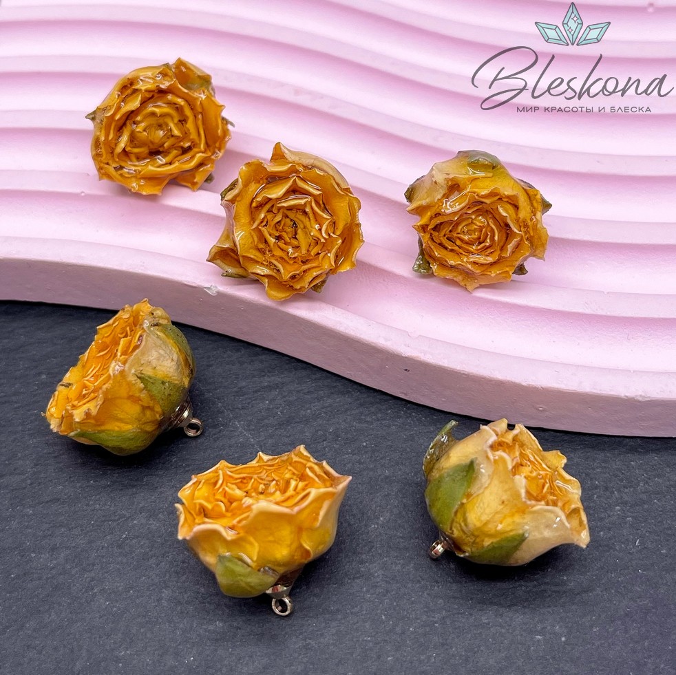 20-26 мм, Цвет золото, Подвеска роза в эпоксидной смоле №6