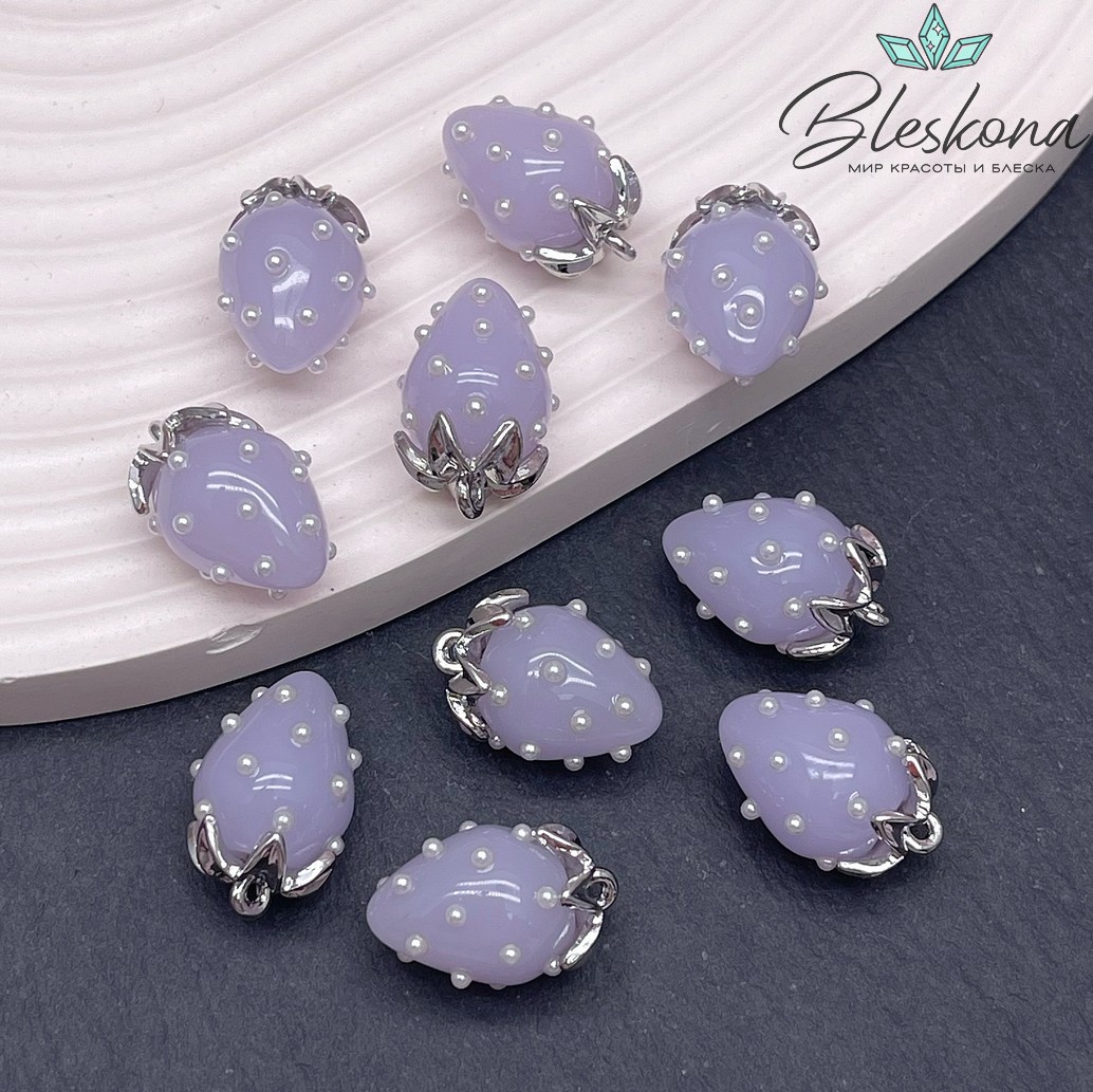 19*13 мм Цвет серебро, Подвеска клубничка сиреневая