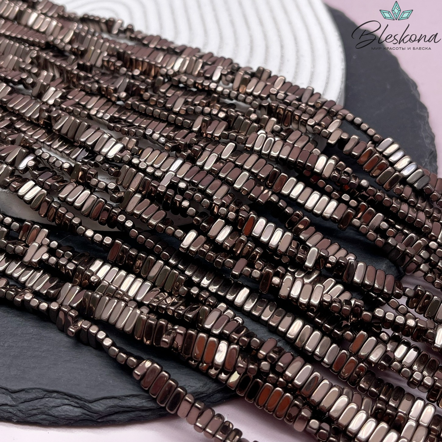 6*2 мм Гематин плоский прямоугольник, коричневый №1 (шоколадный), имитация