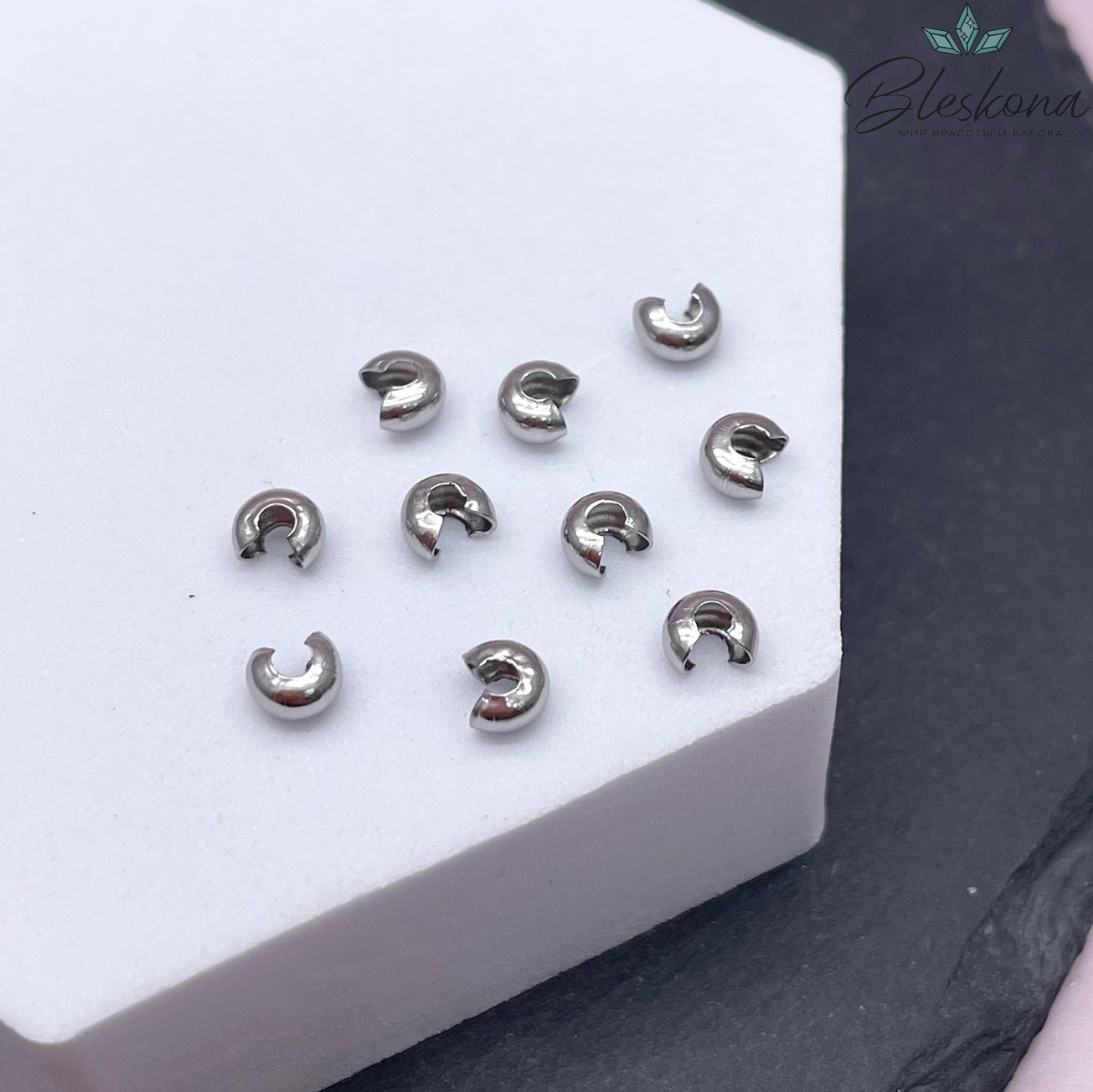 4 мм Цвет серебро, Бусина маскировочная уп. 10 шт.