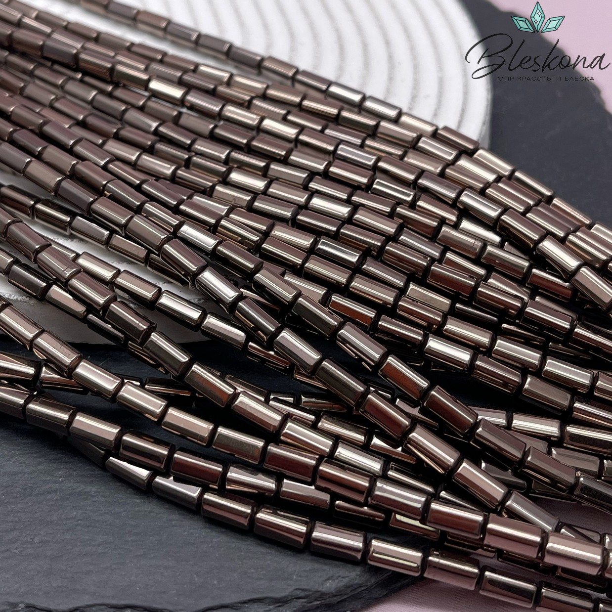 8*4 мм Гематин имитация, коричневый №1 (шоколадный), прямоугольник мягкие грани