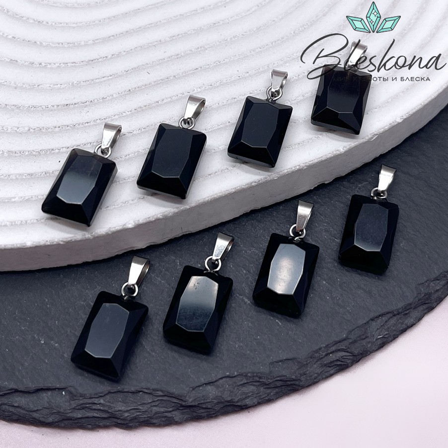 14*10 мм Подвеска прямоульник Черный Агат огранка