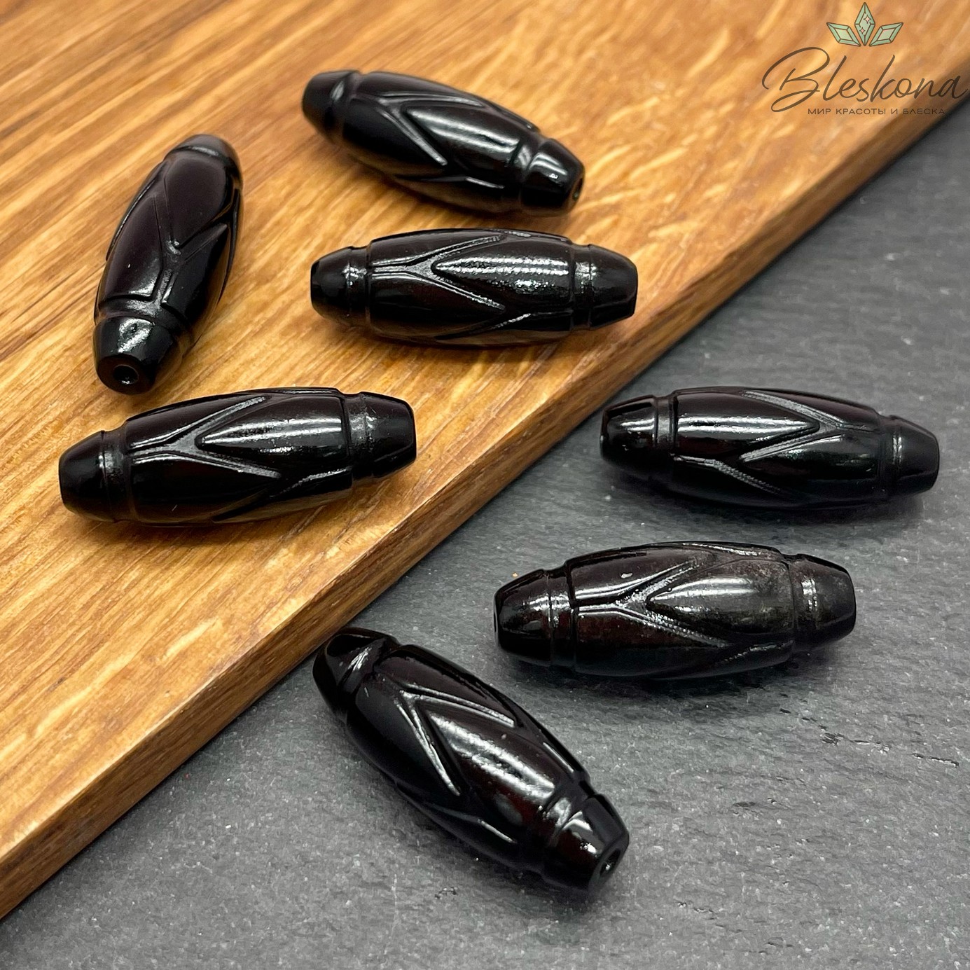 Резная Бусина Дзи Черепаха Черный Обсидиан  30*10 мм