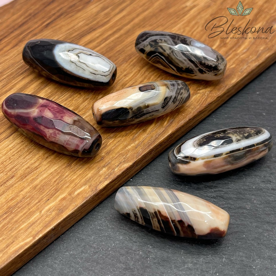 Дзи природные из агата огранка 40*13 мм