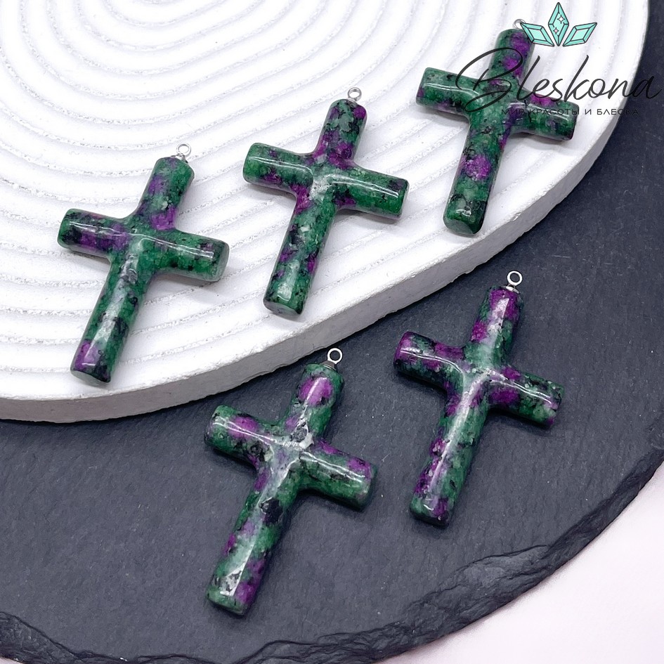 Подвеска крест Цоизит, цвет серебро 40*28 мм