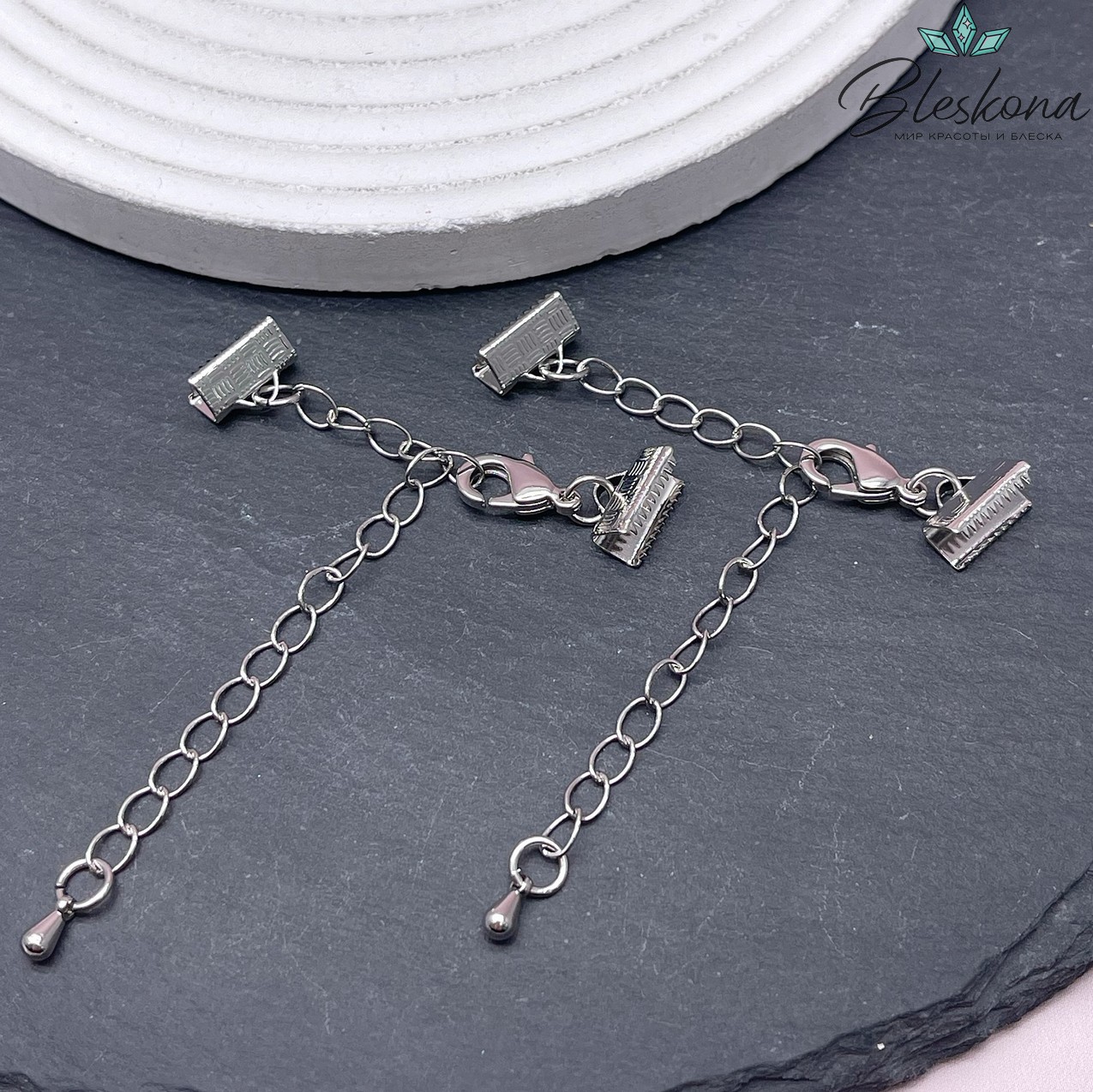 12 мм Цвет серебро, Замок с концевиками-зажимами для шнурка