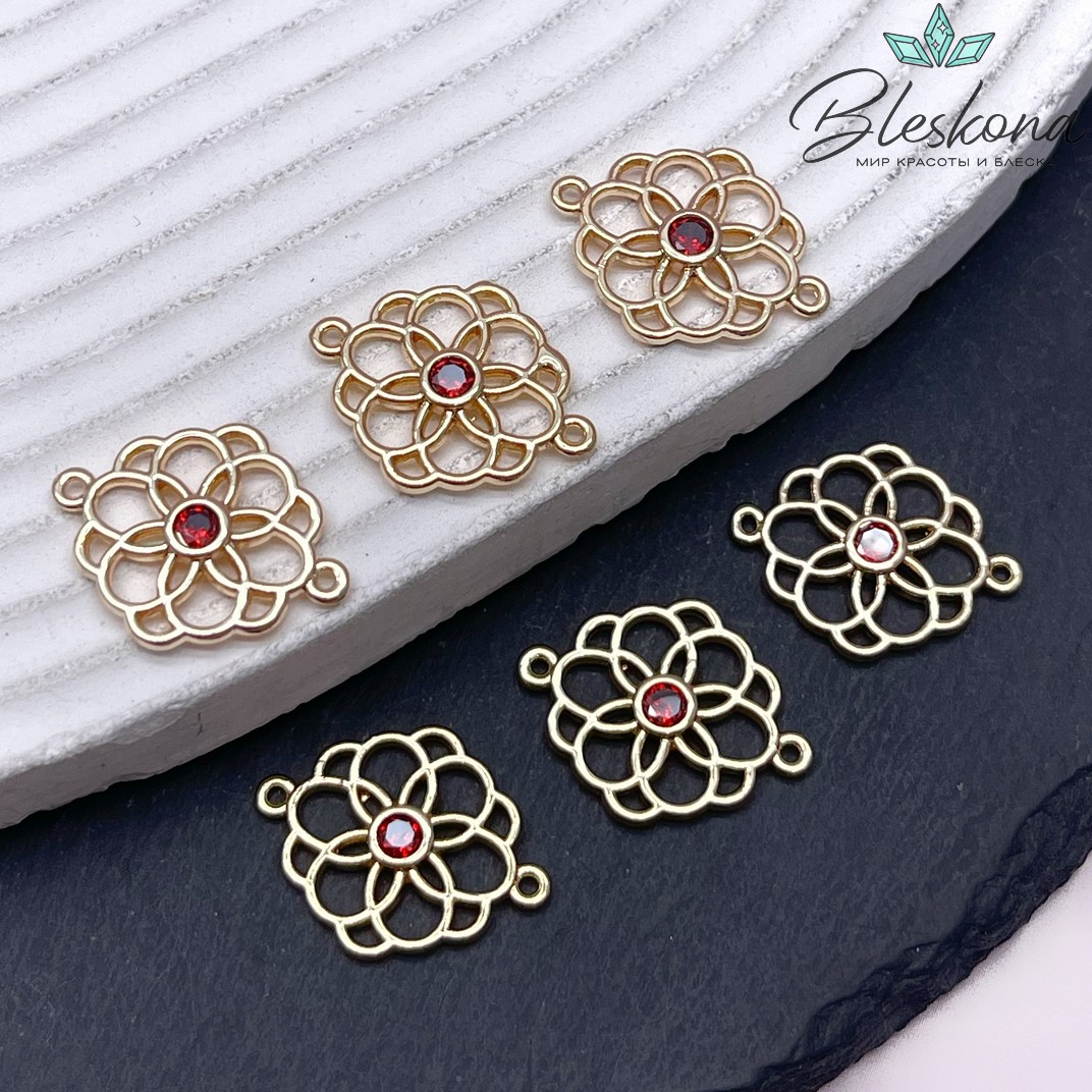 19,7*15 мм Цвет золото, Коннектор цветок красный циркон