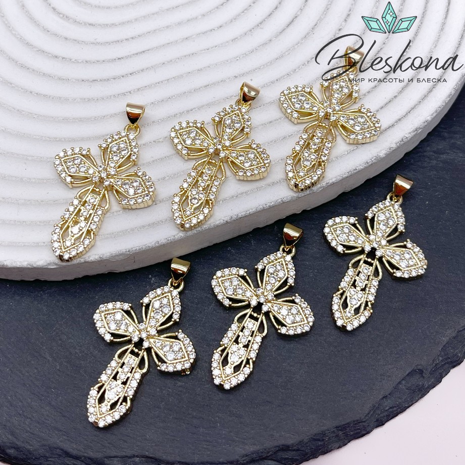 35*24 мм Цвет золото, Подвеска крест цирконы