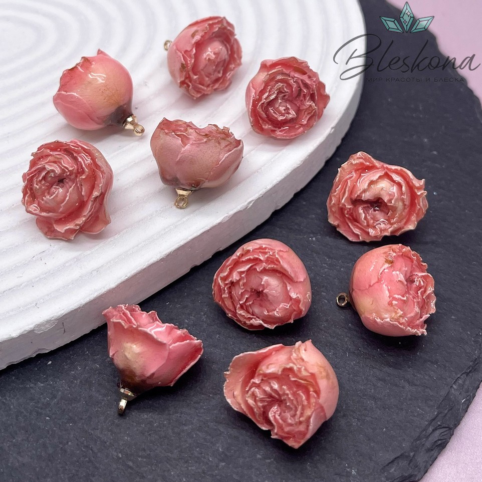 17-20 мм, Цвет золото, Подвеска роза в эпоксидной смоле №3