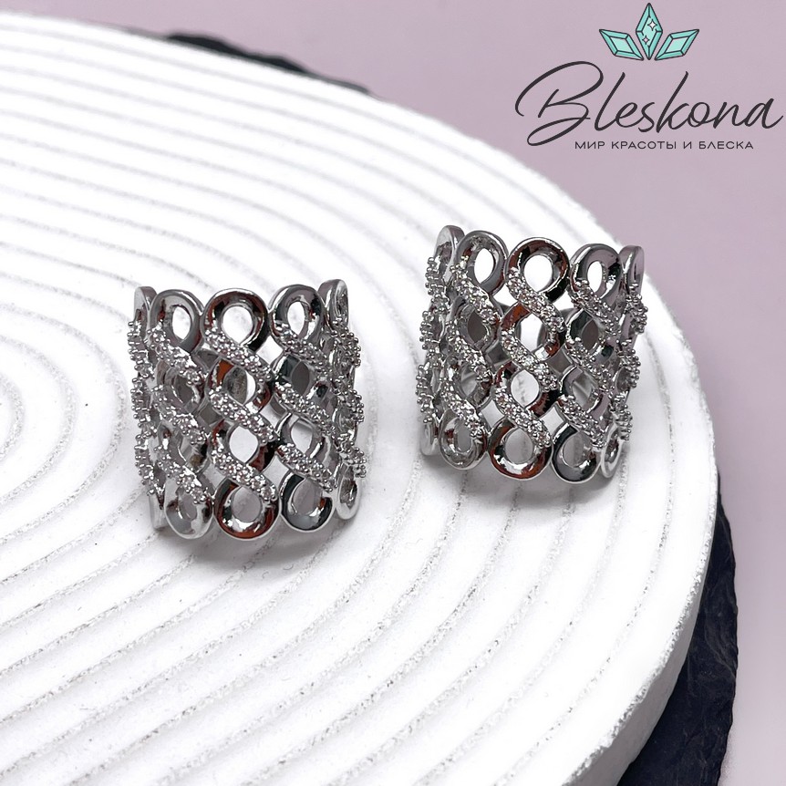 23,5 мм Цвет серебро, Кольцо безразмерное бесконечность с цирконами