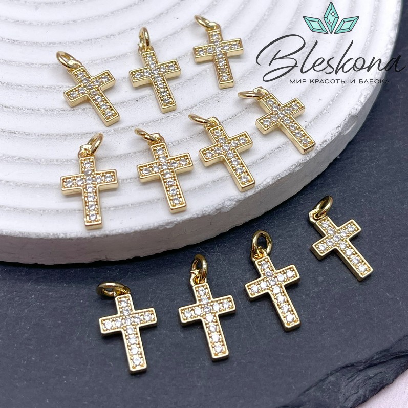 15,5*9,5 мм Цвет золото, Подвеска Крест цирконы