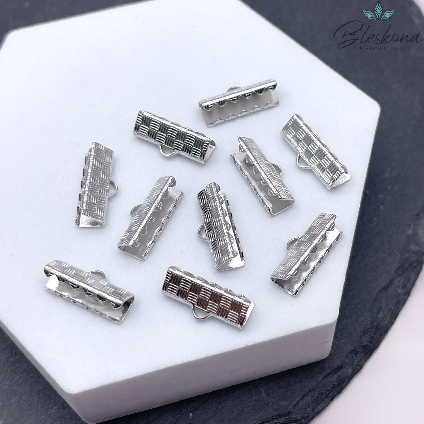 15*7 мм Цвет серебро, Зажим-Концевик для шнура 