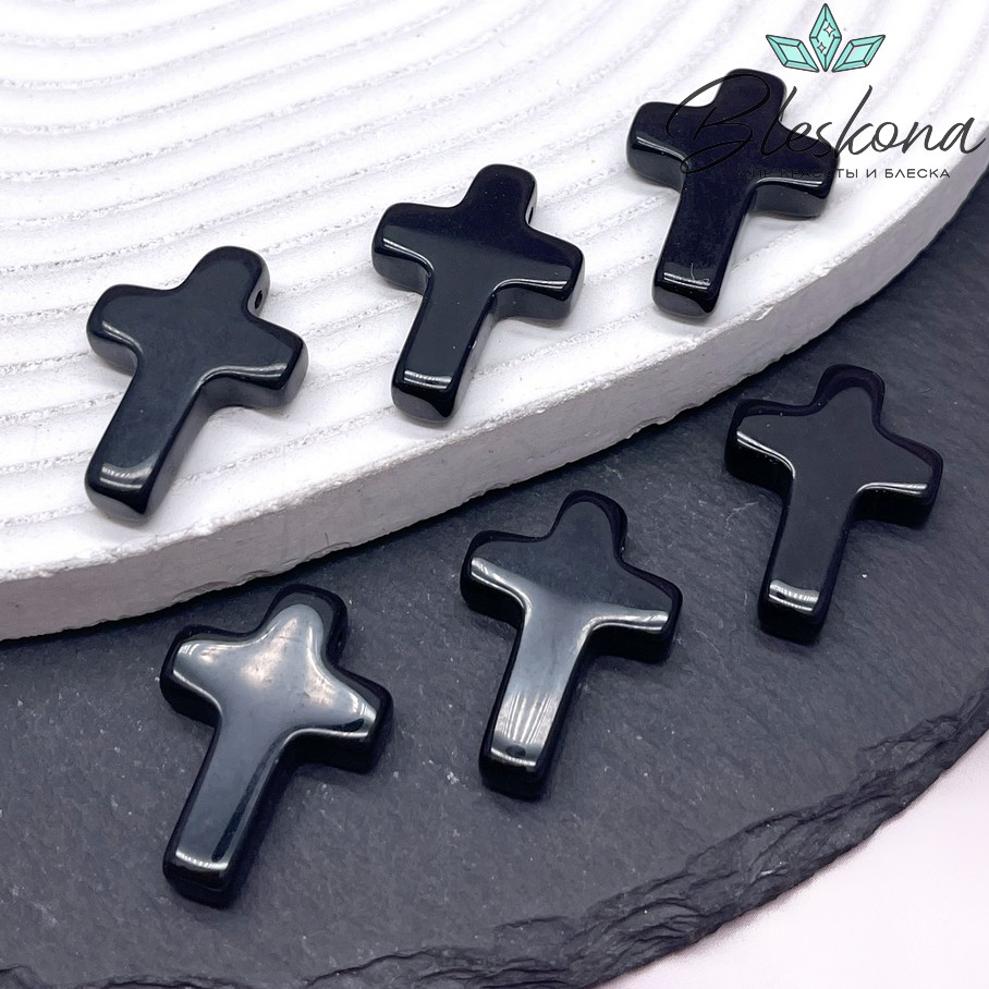 Подвеска крест Агат черный, 25*18 мм