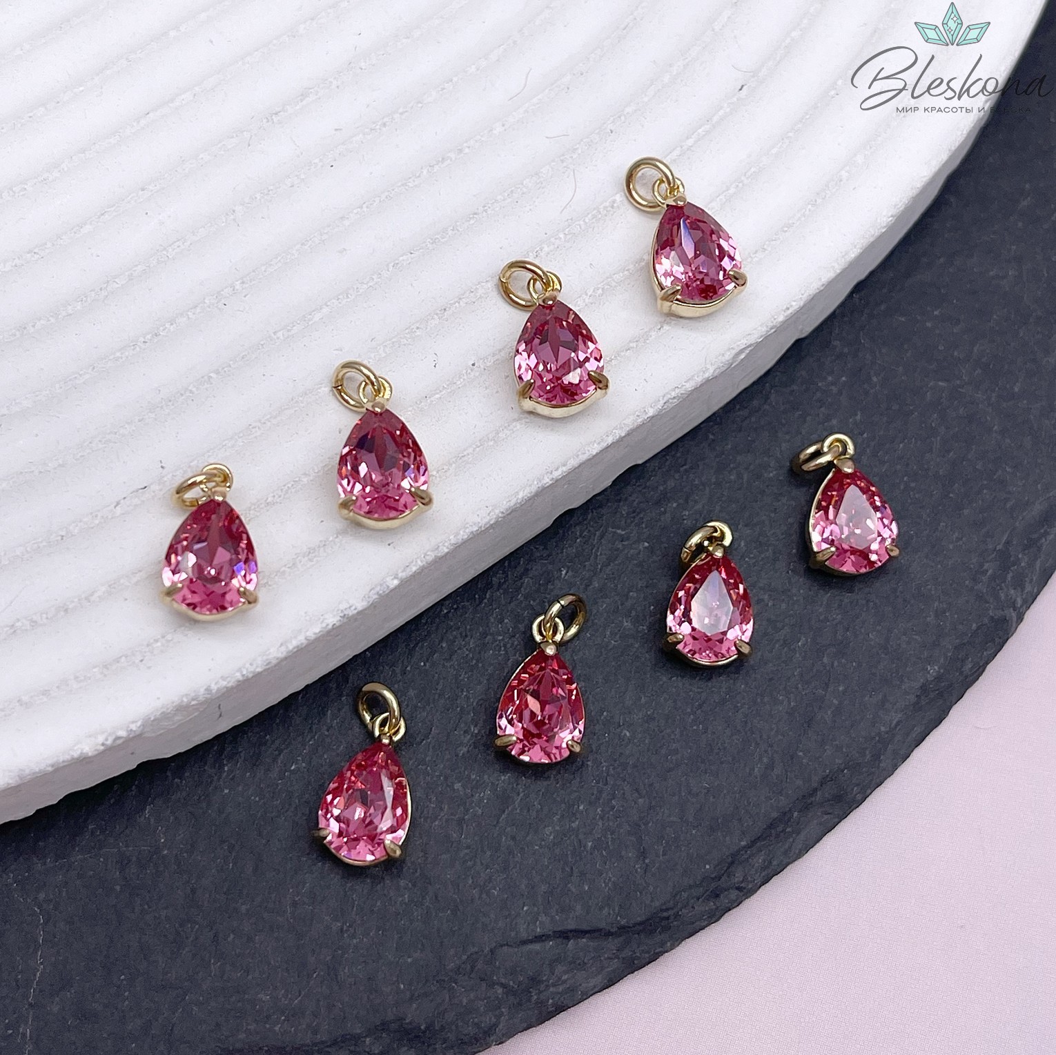 11*7 мм, Цвет золото, Подвеска капля малиновый циркон