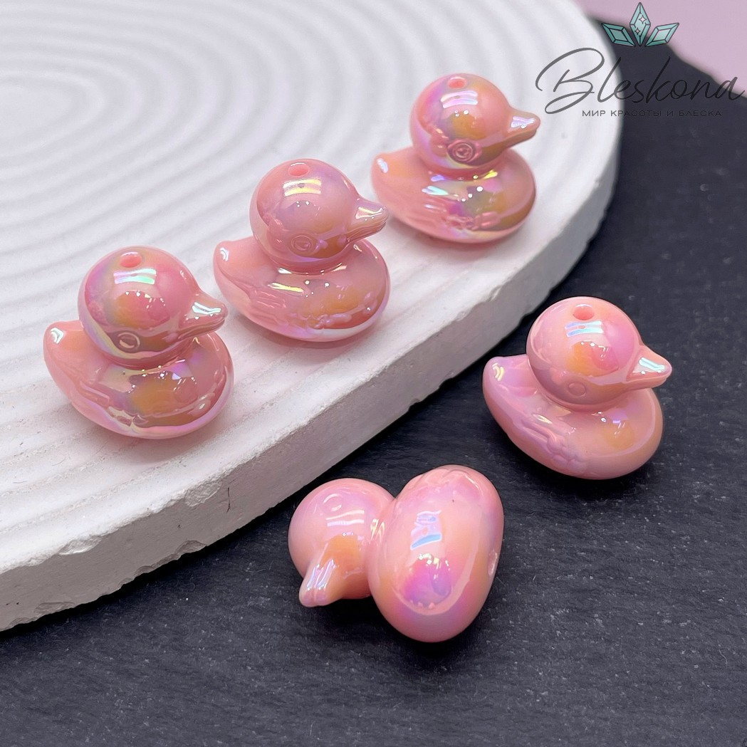 22*21 мм Бусина Уточка розовая с переливом