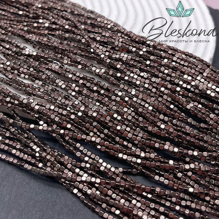 2 мм Гематин, куб округленные стороны, коричневый №1 (шоколадный) имитация 