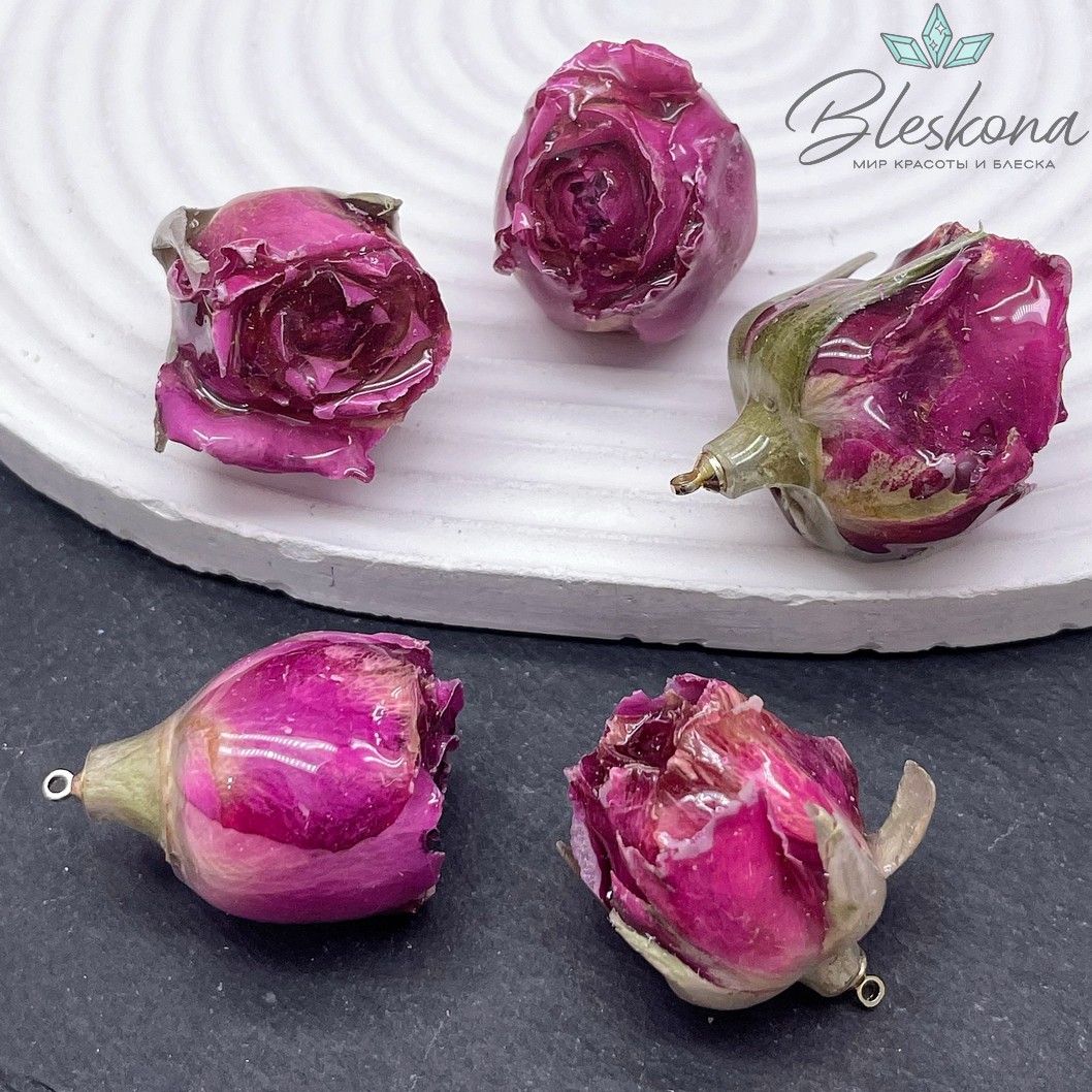 32-35 мм, Цвет золото, Подвеска роза в эпоксидной смоле