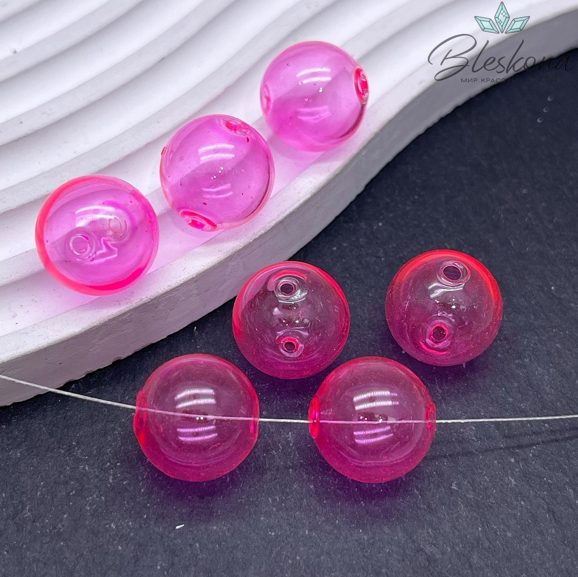16 мм Бусина шар стекло ярко- розовое