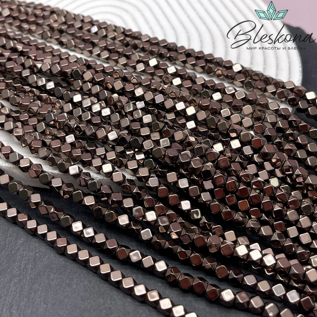 4 мм Гематин имитация, цвет коричневый №1 (шоколадный) куб огранка