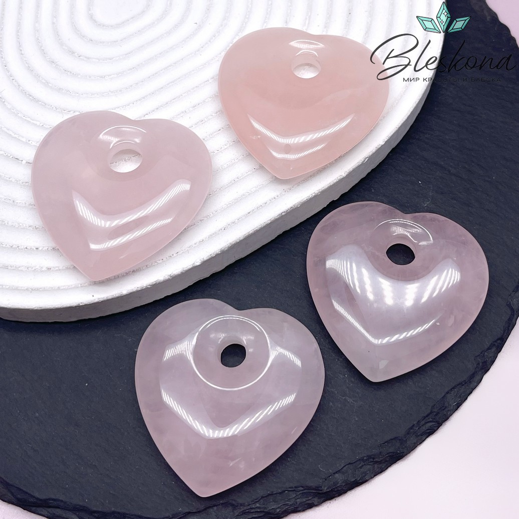 44 мм,Подвеска Сердце Розовый кварц