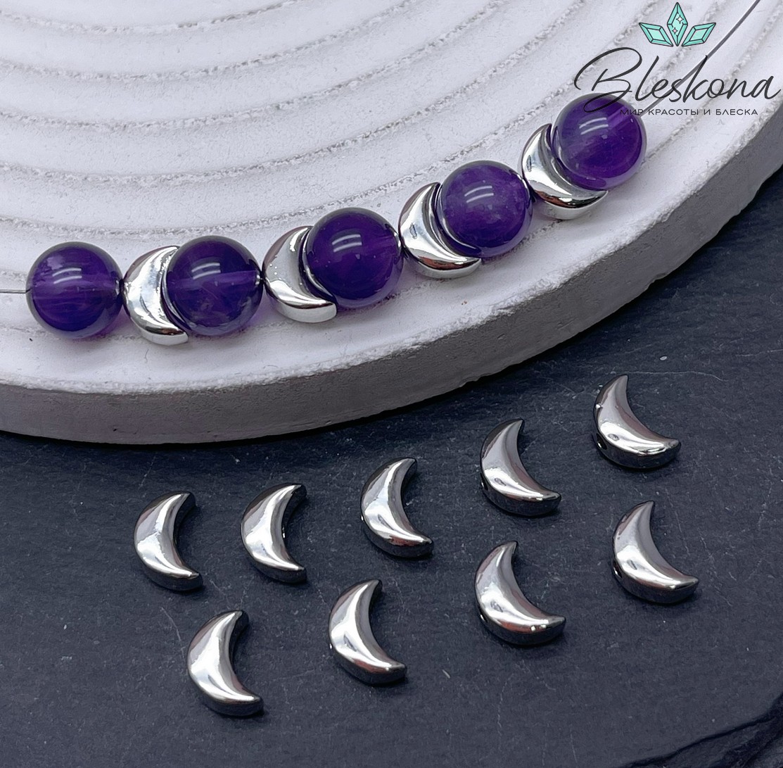 5,2*8 мм Цвет серебро, Бусина Луна гладкая 