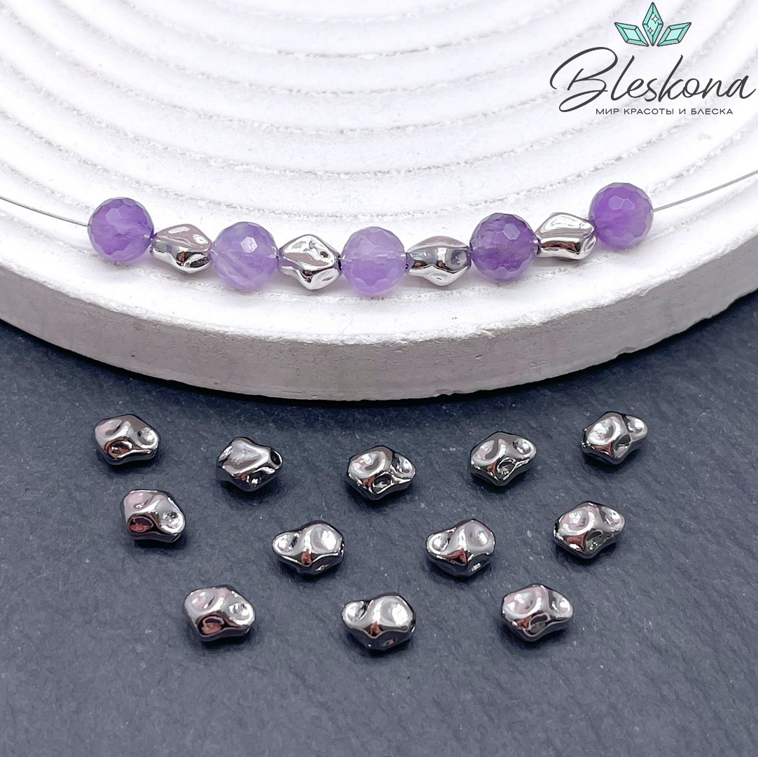 6*5 мм Цвет серебро, Бусина фактурная фриформ