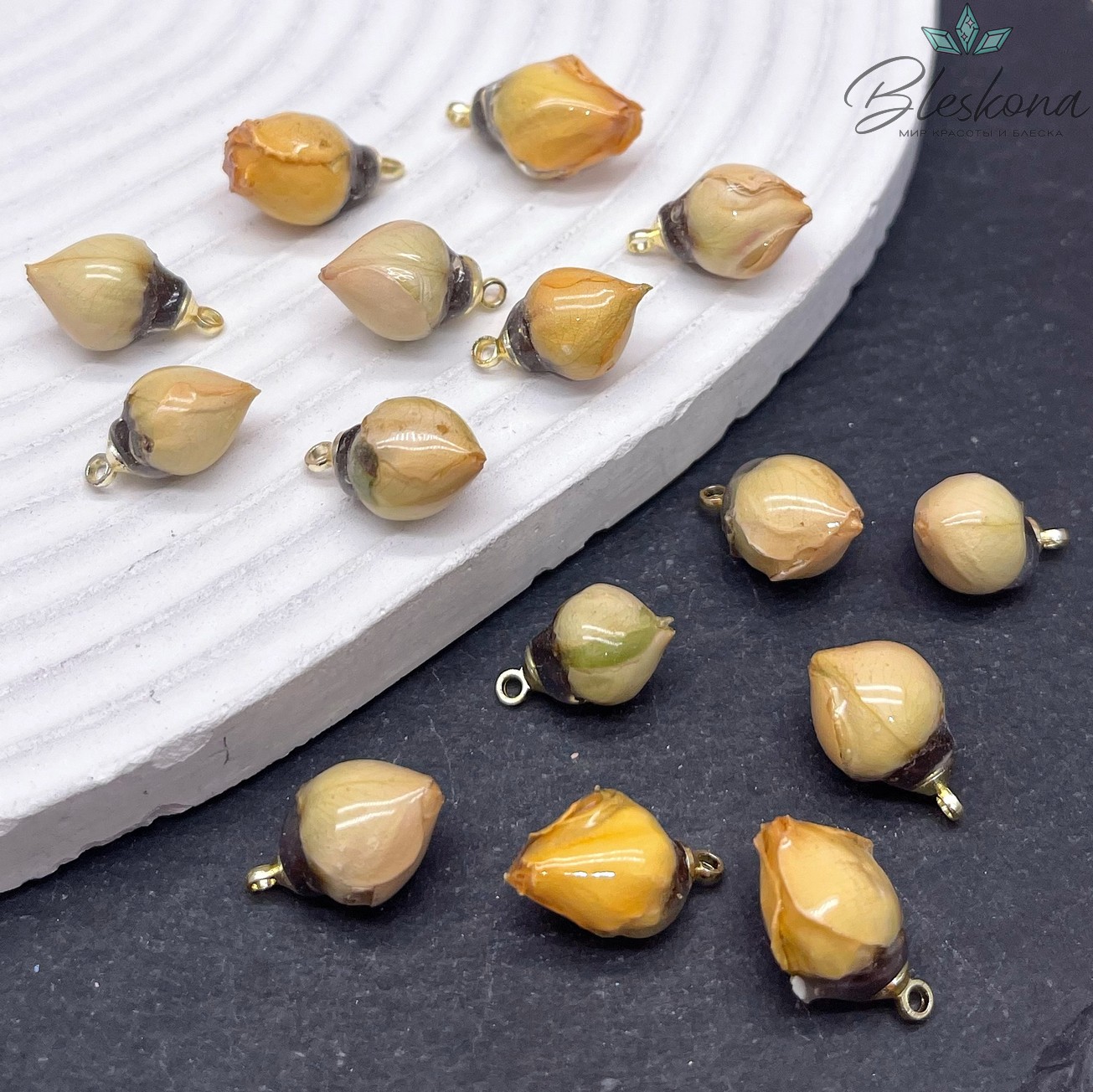 14-17 мм, Цвет золото, Подвеска роза в эпоксидной смоле №5