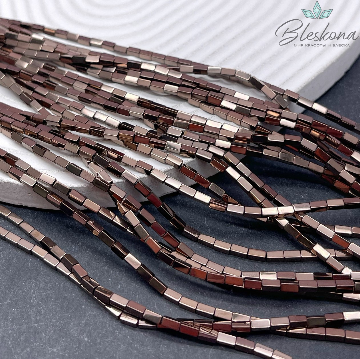 4*2 мм Гематин прямоугольник, цвет коричневый (шоколадный), имитация