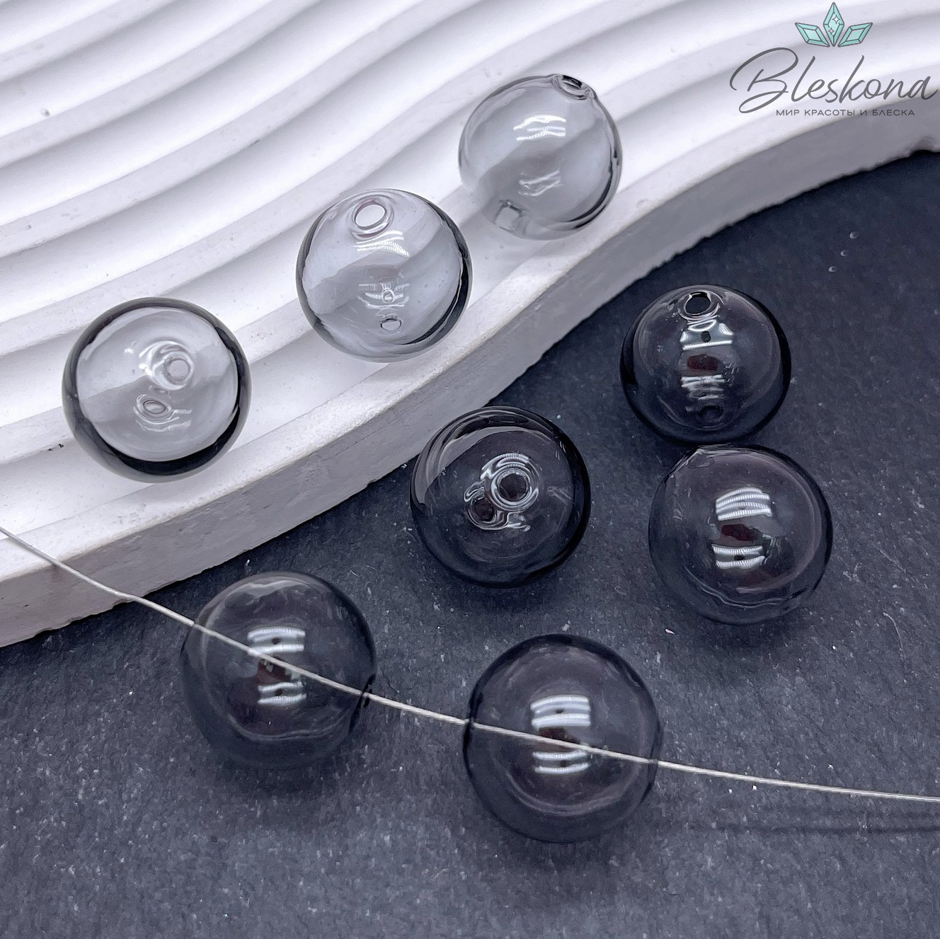 16 мм Бусина шар стекло серое