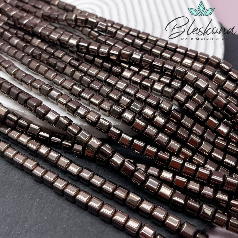 6 мм Гематин имитация, цвет коричневый №1 (шоколадный), куб мягкие грани